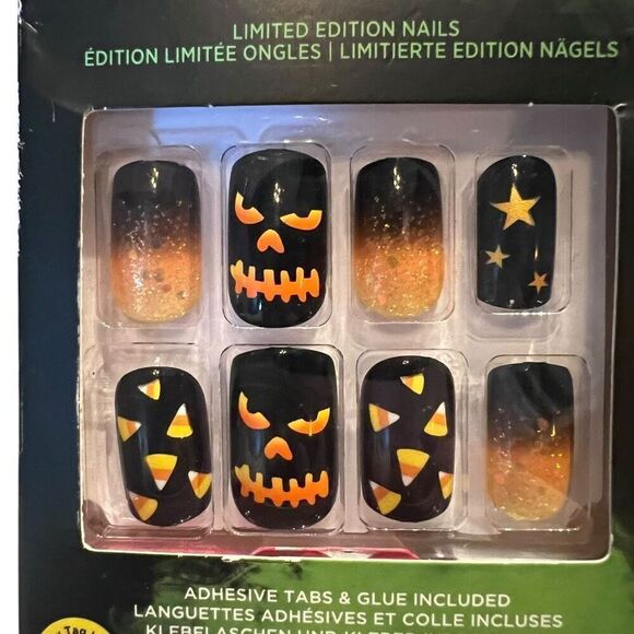 Kiss Limited Edition Halloween Glow in the Dark Press On Nails Black Orange New - Picture 1 of 7